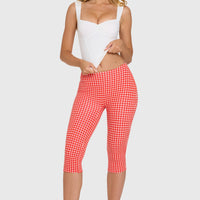 « Balade » — Pantalon Capri Taille Basse, Rouge Vichy — jiblia.store