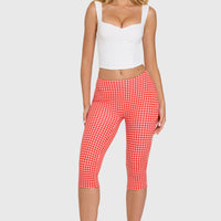 « Balade » — Pantalon Capri Taille Basse, Rouge Vichy — jiblia.store