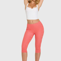 « Balade » — Pantalon Capri Taille Basse, Rouge Vichy — jiblia.store
