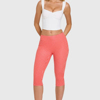 « Balade » — Pantalon Capri Taille Basse, Rouge Vichy — jiblia.store