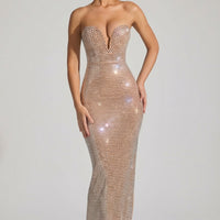 « Lucile » — Robe Longue Bustier Corset Ornée, Amande