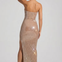 « Lucile » — Robe Longue Bustier Corset Ornée, Amande