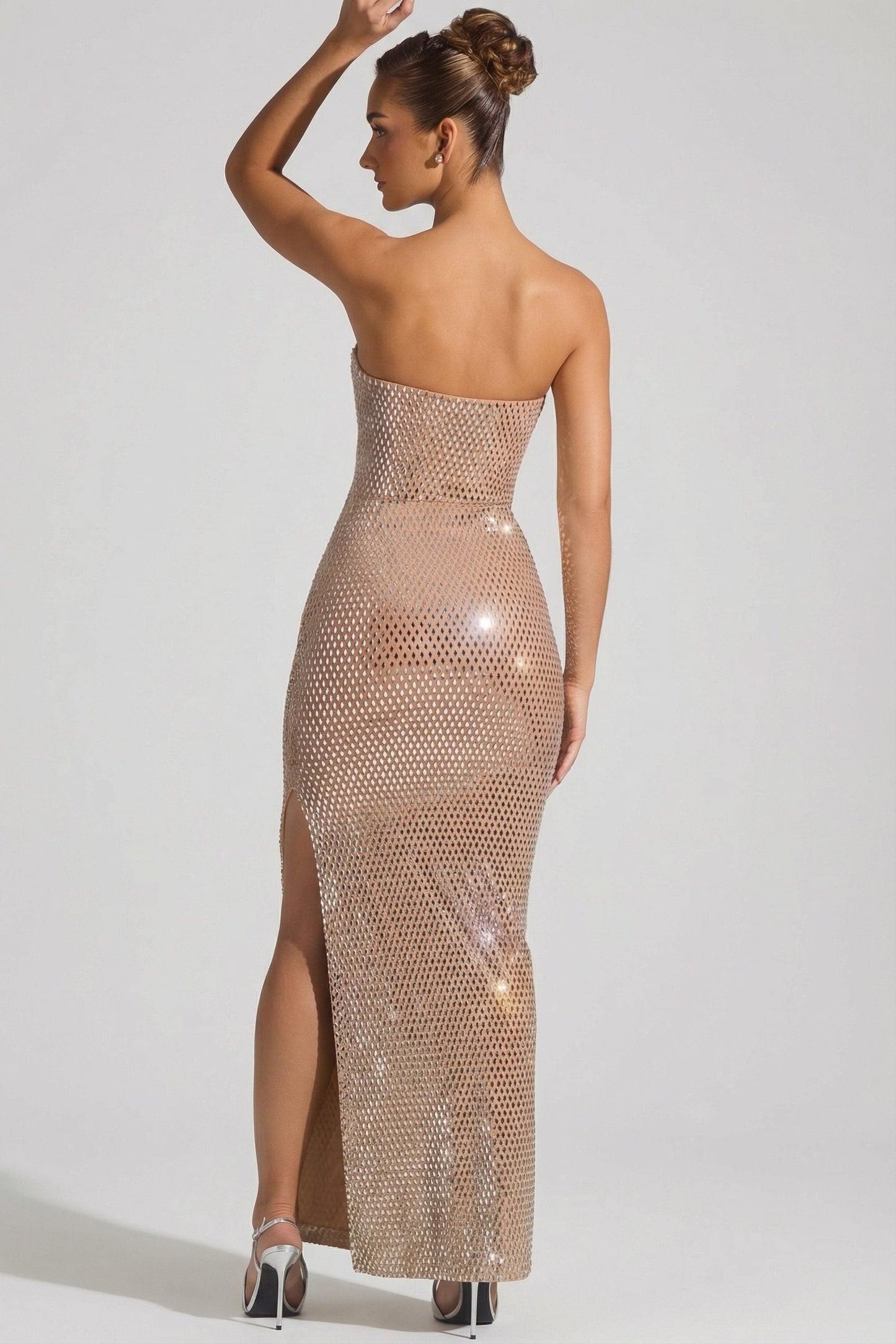 « Lucile » — Robe Longue Bustier Corset Ornée, Amande