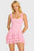 « Frisson » — Robe Mini Volantée Dentelle Pailletée, Blush