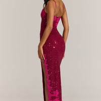 « Constellation » — Robe Longue Col Carré Brodée, Grenat