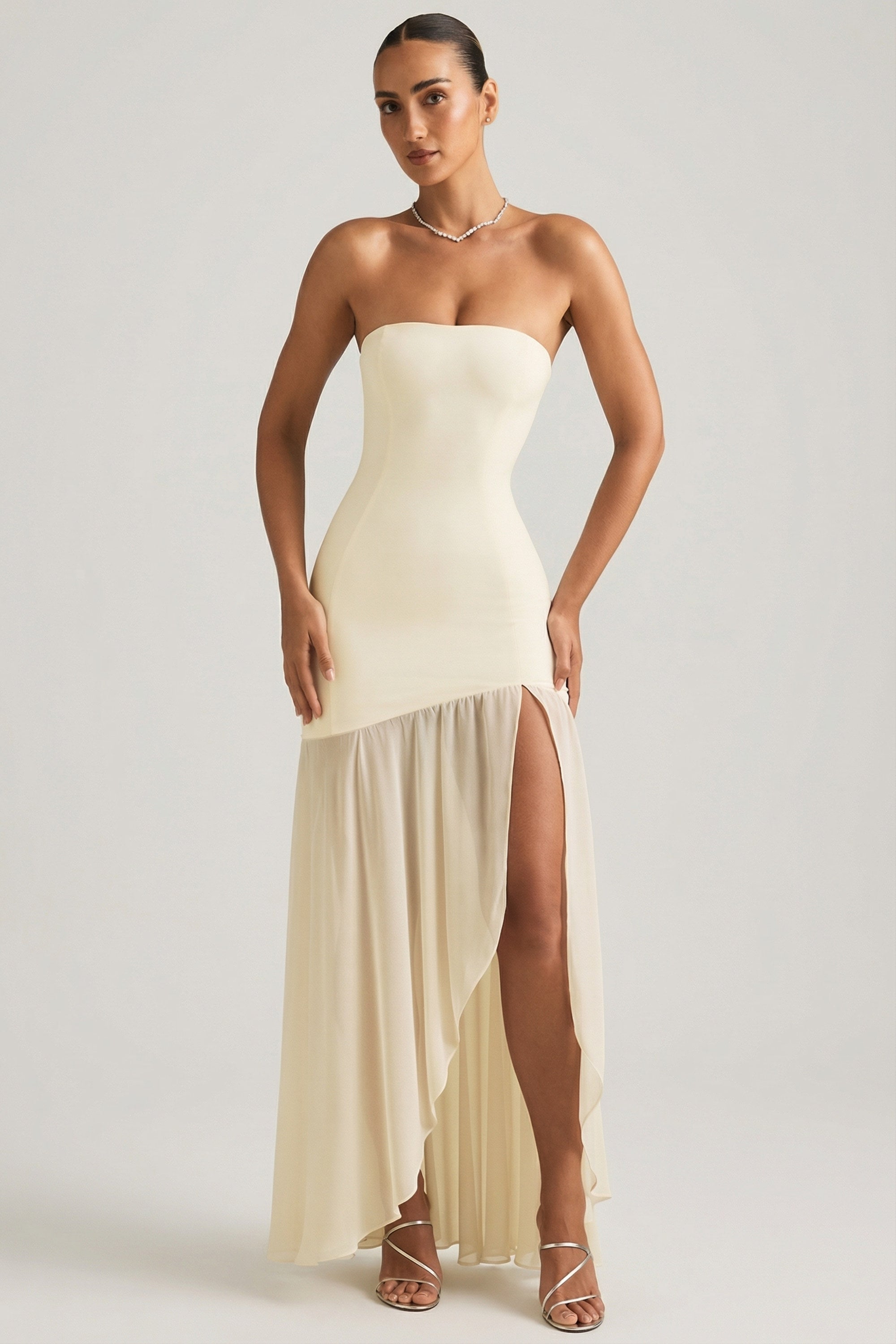 « Harmonie » — Robe Longue Bustier Asymétrique Sirène, Ivoire
