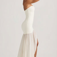 « Harmonie » — Robe Longue Bustier Asymétrique Sirène, Ivoire