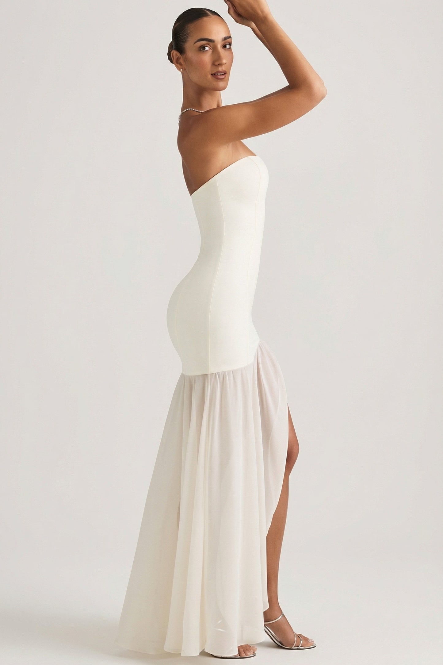 « Harmonie » — Robe Longue Bustier Asymétrique Sirène, Ivoire