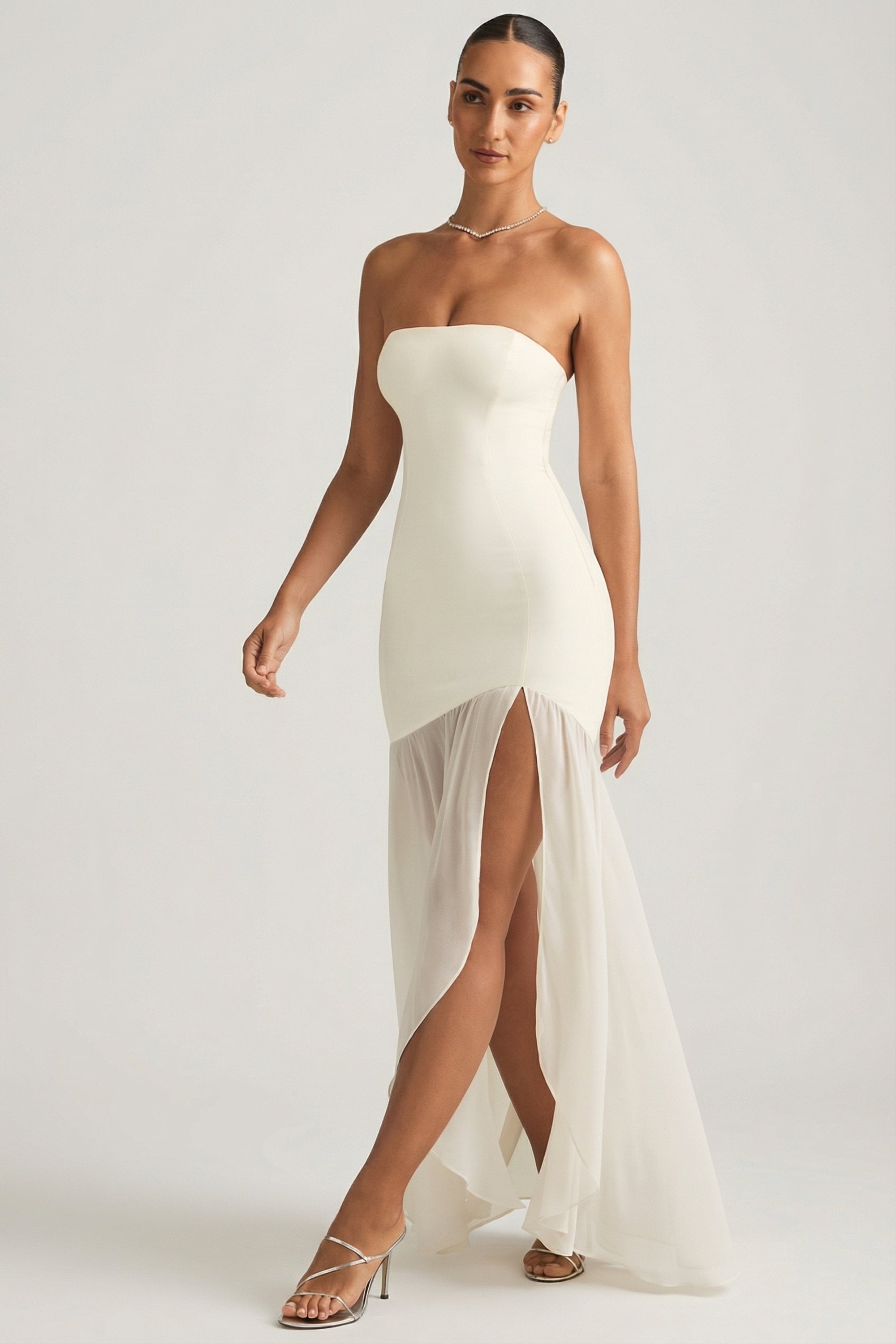 « Harmonie » — Robe Longue Bustier Asymétrique Sirène, Ivoire