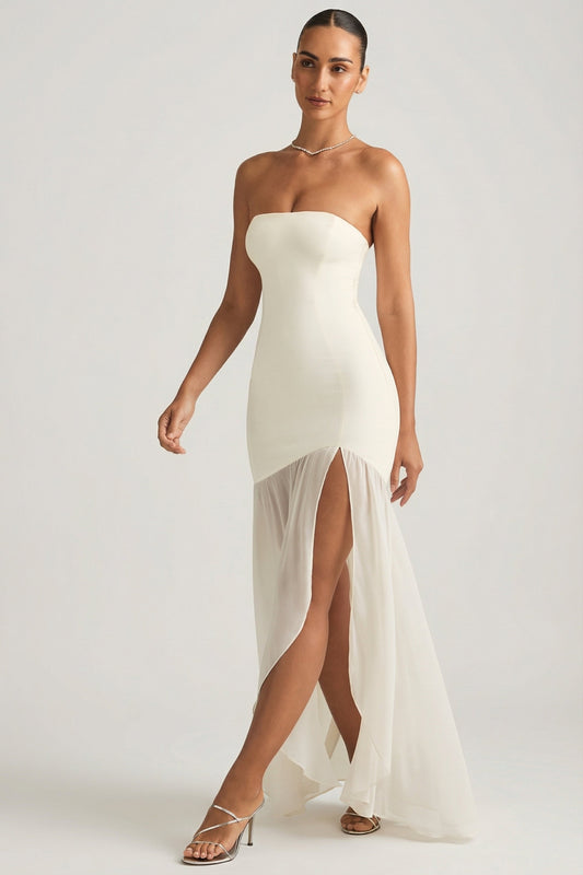« Harmonie » — Robe Longue Bustier Asymétrique Sirène, Ivoire