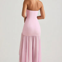 « Harmonie » — Robe Longue Bustier Asymétrique Sirène, Rose Tendre