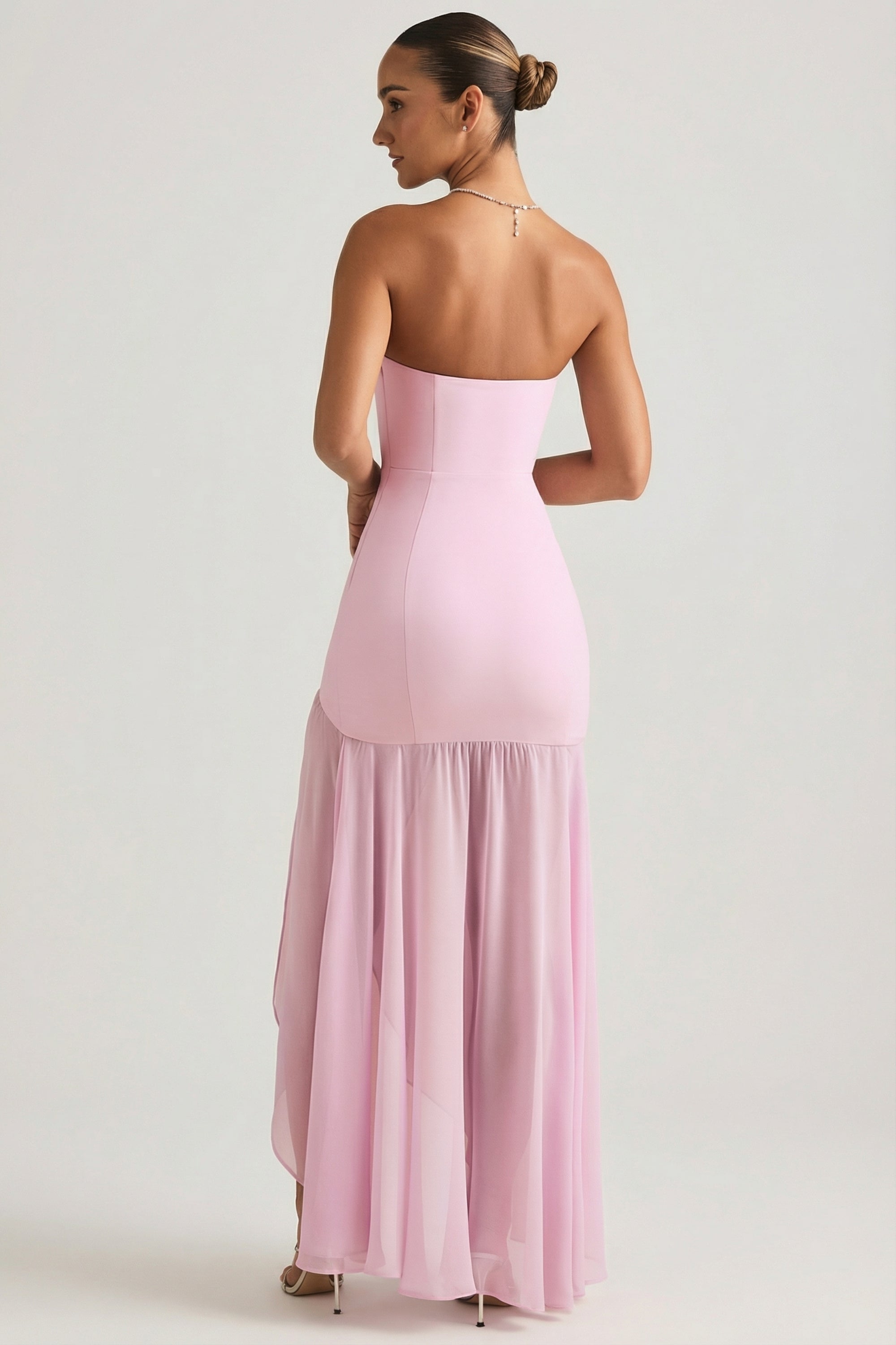 « Harmonie » — Robe Longue Bustier Asymétrique Sirène, Rose Tendre