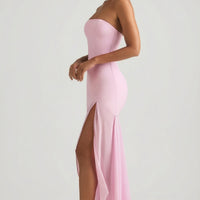 « Harmonie » — Robe Longue Bustier Asymétrique Sirène, Rose Tendre
