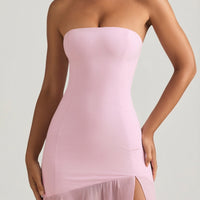 « Harmonie » — Robe Longue Bustier Asymétrique Sirène, Rose Tendre