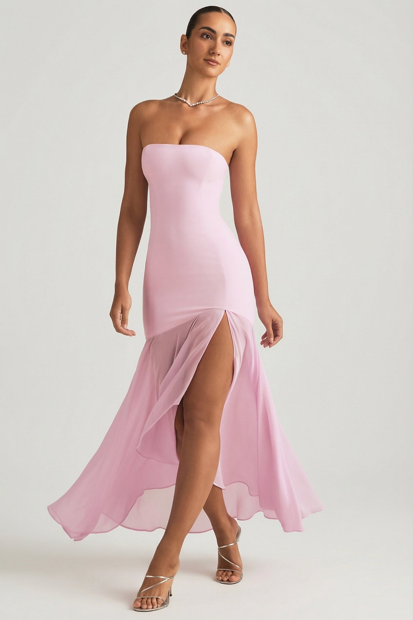 « Harmonie » — Robe Longue Bustier Asymétrique Sirène, Rose Tendre