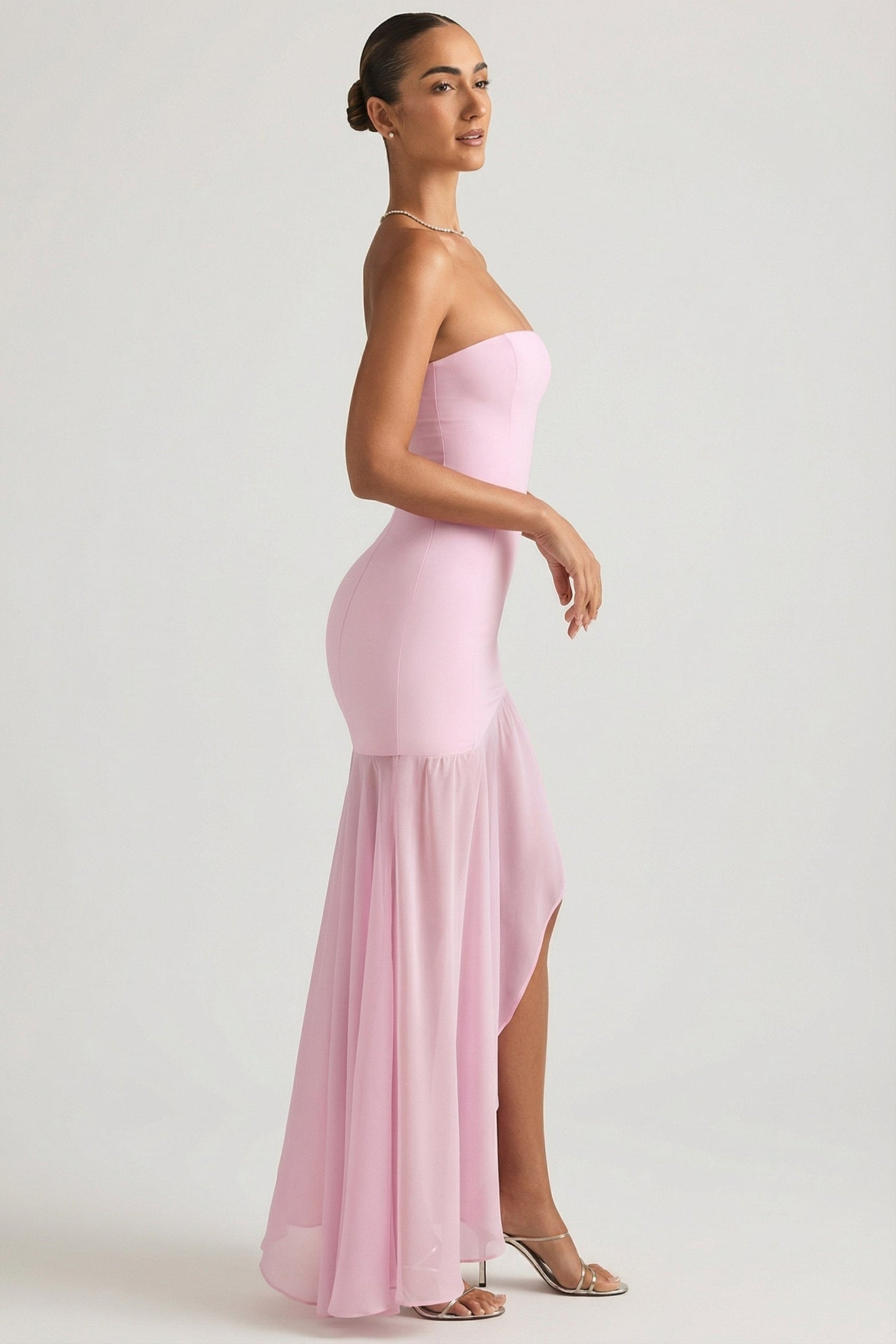 « Harmonie » — Robe Longue Bustier Asymétrique Sirène, Rose Tendre