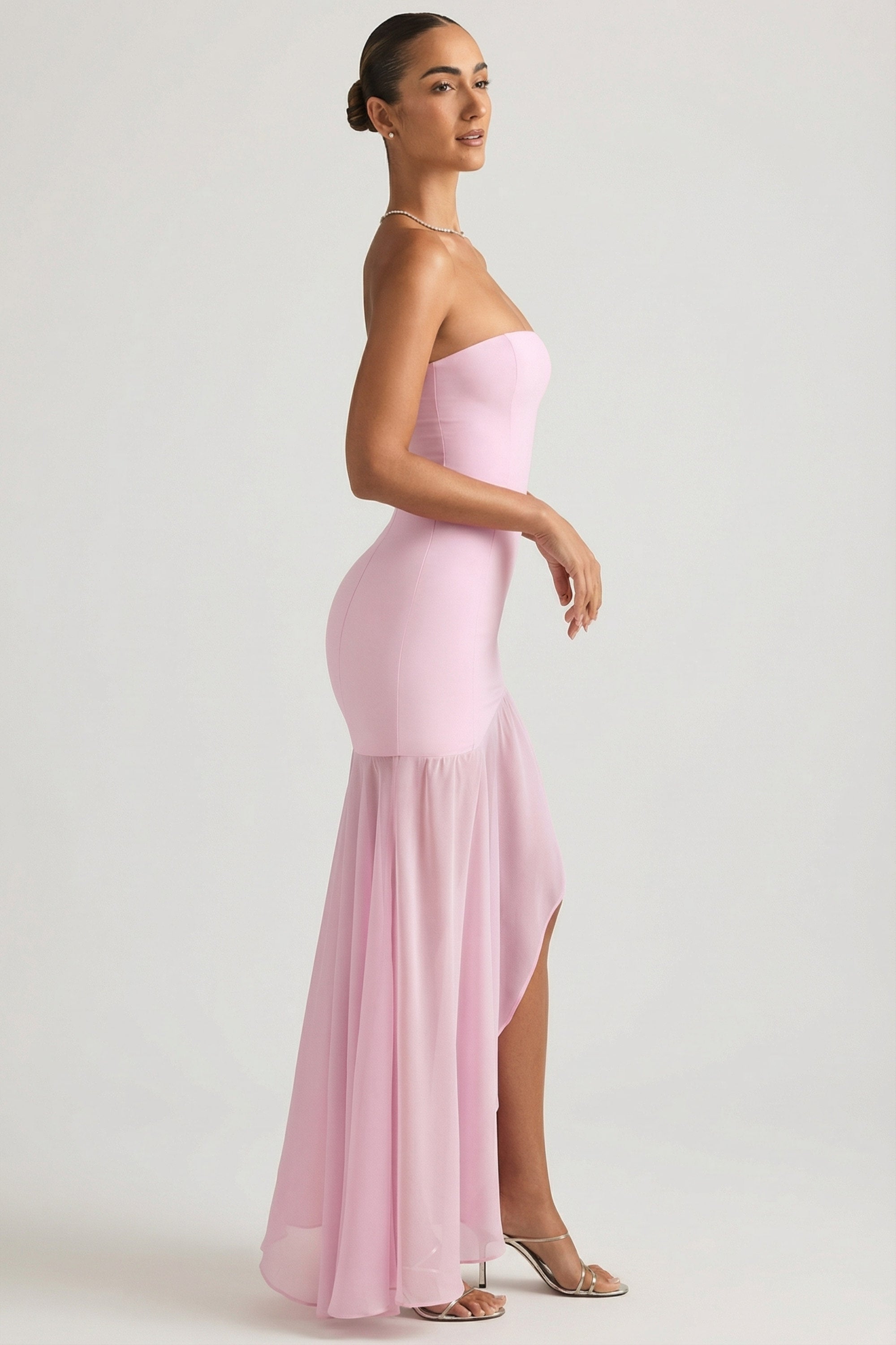 « Harmonie » — Robe Longue Bustier Asymétrique Sirène, Rose Tendre