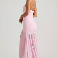 « Harmonie » — Robe Longue Bustier Asymétrique Sirène, Rose Tendre