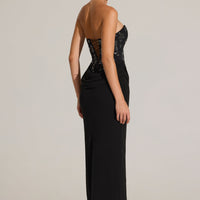 « Ébène Couture » — Robe Longue Corset Orné, Noir