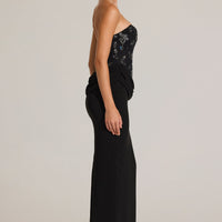 « Ébène Couture » — Robe Longue Corset Orné, Noir