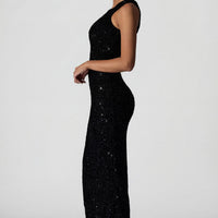 « Perséphone » — Robe de Soirée Asymétrique Ornée, Noir
