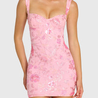 « Câlin » — Robe Mini Bodycon Brodée, Blush