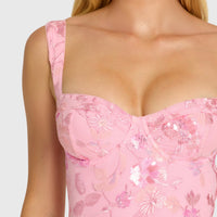 « Câlin » — Robe Mini Bodycon Brodée, Blush
