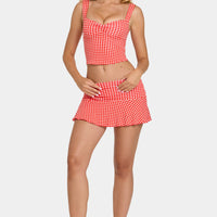 « Escapade » — Jupe-Short Taille Mi-Haute, Rouge Vichy — jiblia.store
