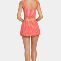 « Escapade » — Jupe-Short Taille Mi-Haute, Rouge Vichy — jiblia.store