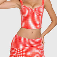 « Escapade » — Jupe-Short Taille Mi-Haute, Rouge Vichy — jiblia.store