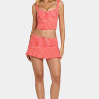 « Escapade » — Jupe-Short Taille Mi-Haute, Rouge Vichy — jiblia.store