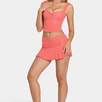 « Escapade » — Jupe-Short Taille Mi-Haute, Rouge Vichy — jiblia.store