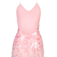 « Sirène » — Robe Courte Maille Pailletée Dos Nu, Rose Bébé