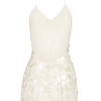 « Sirène » — Robe Courte Maille Pailletée Dos Nu, Perle