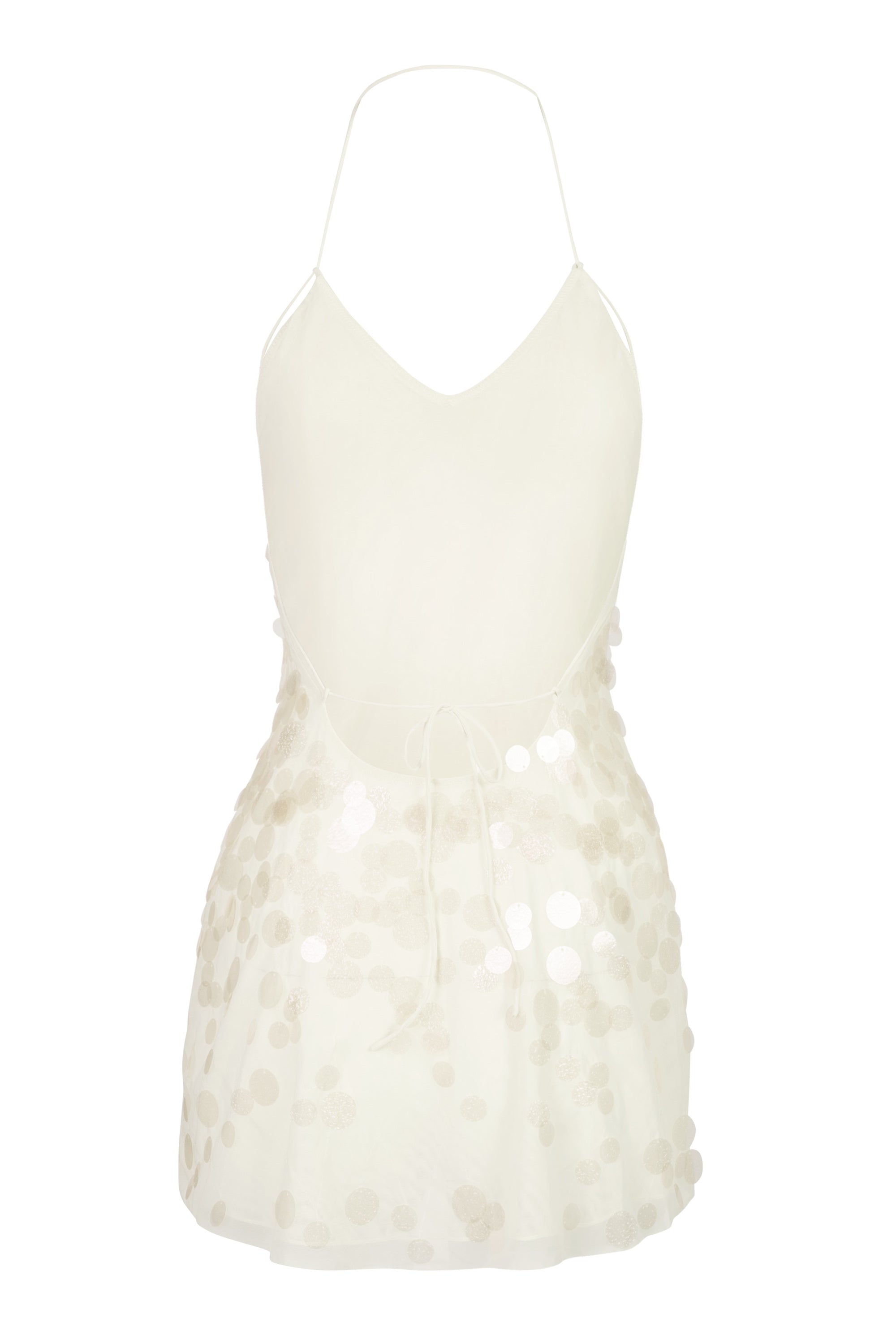 « Sirène » — Robe Courte Maille Pailletée Dos Nu, Perle
