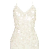 « Sirène » — Robe Courte Maille Pailletée Dos Nu, Perle