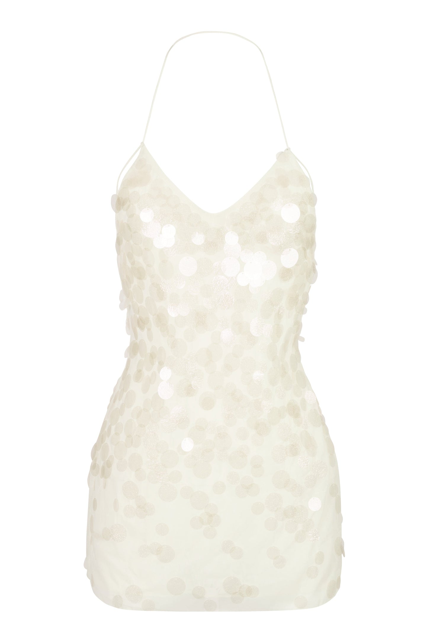 « Sirène » — Robe Courte Maille Pailletée Dos Nu, Perle