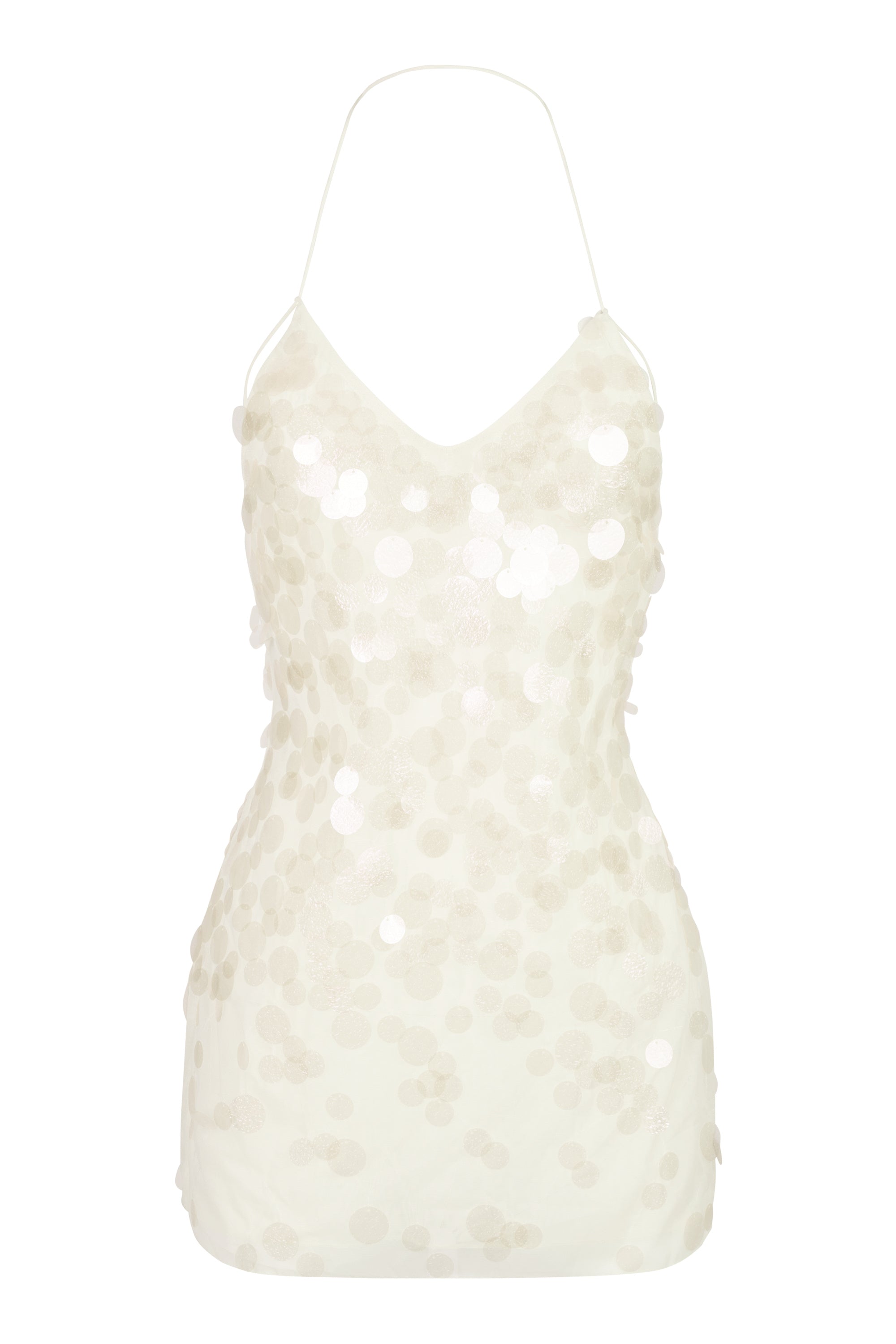 « Sirène » — Robe Courte Maille Pailletée Dos Nu, Perle