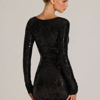 « Minuit Fleuri » — Robe Courte Manches Longues Brodée, Noir