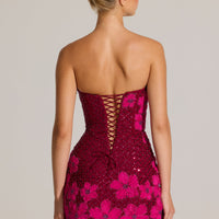 « Jardin d’Hiver » — Robe Courte Bandeau Brodée, Grenat