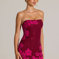« Jardin d’Hiver » — Robe Courte Bandeau Brodée, Grenat