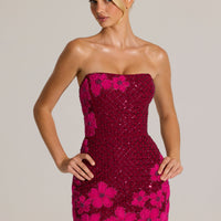 « Jardin d’Hiver » — Robe Courte Bandeau Brodée, Grenat