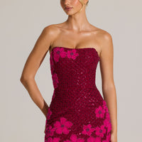 « Jardin d’Hiver » — Robe Courte Bandeau Brodée, Grenat