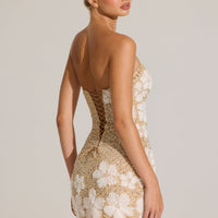 « Jardin d’Or » — Robe Courte Bandeau Brodée, Or