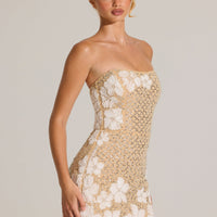 « Jardin d’Or » — Robe Courte Bandeau Brodée, Or