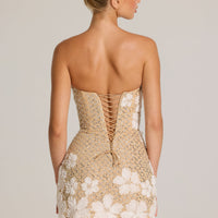 « Jardin d’Or » — Robe Courte Bandeau Brodée, Or