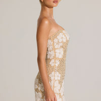 « Jardin d’Or » — Robe Courte Bandeau Brodée, Or