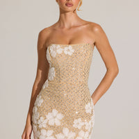 « Jardin d’Or » — Robe Courte Bandeau Brodée, Or