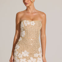« Jardin d’Or » — Robe Courte Bandeau Brodée, Or