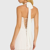 « Étoile » — Robe Mini Corset Dentelle Pailletée, Nacré